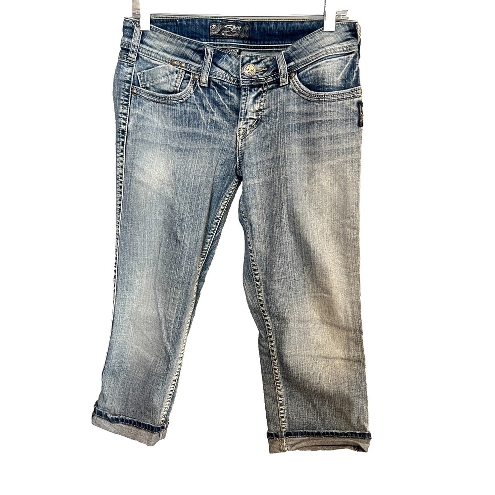Silver Jeans Women's McKenzie Crop Capri Stretch Light Wash Denim Waist‎ 27